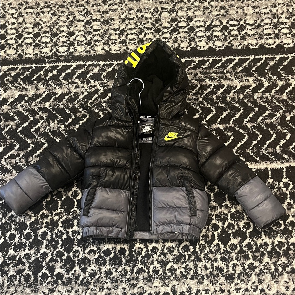 Nike Black and Gray Hooded Jacket with Yellow Accents